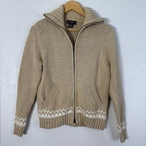 Vintage Eddie Bauer Tan Winter Snowflake Design Zip-Up Sweater Casual 90s Unique